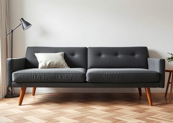 Tapczan w stylu mid-century modern: bryła, tkaniny, nóżki i ustawienie krok po kroku